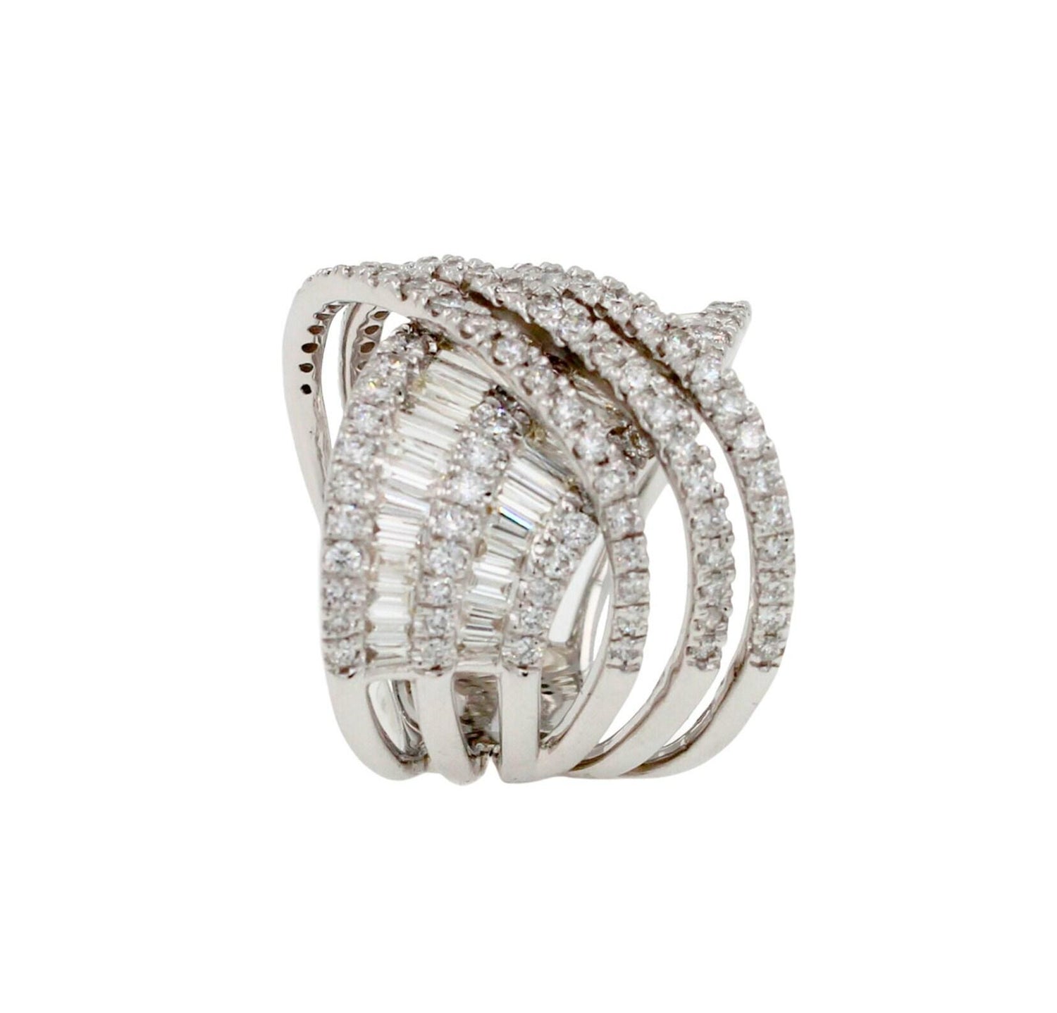 Brilliant Cut Baguette Shape Diamond Pave Set Channel Set Fancy Spiral Wave Cock