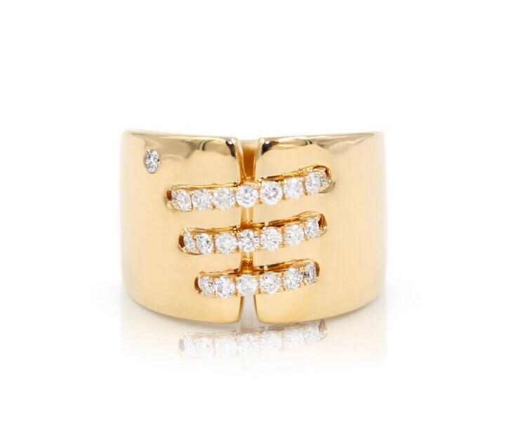 Brilliant Cut Diamond Pave Seams Line Cross Chunky Cocktail Statement Cigar Band