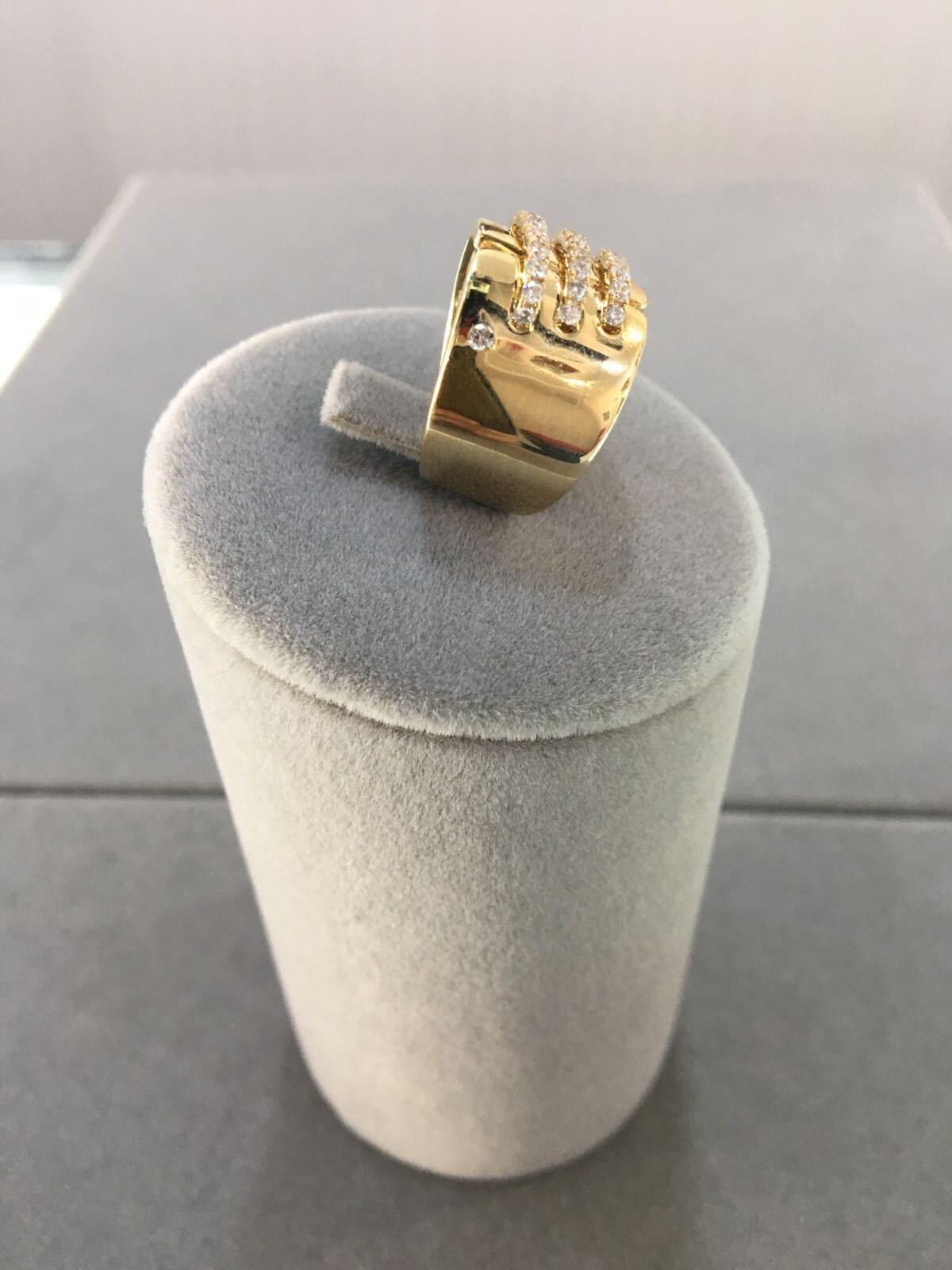 Brilliant Cut Diamond Pave Seams Line Cross Chunky Cocktail Statement Cigar Band