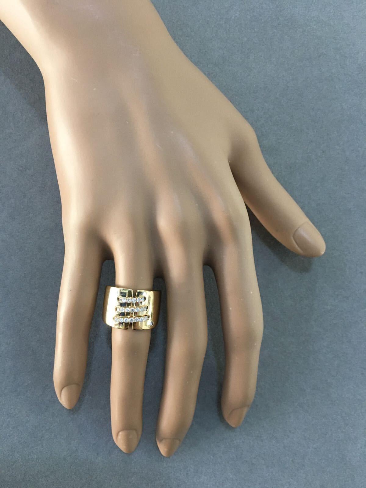 Brilliant Cut Diamond Pave Seams Line Cross Chunky Cocktail Statement Cigar Band