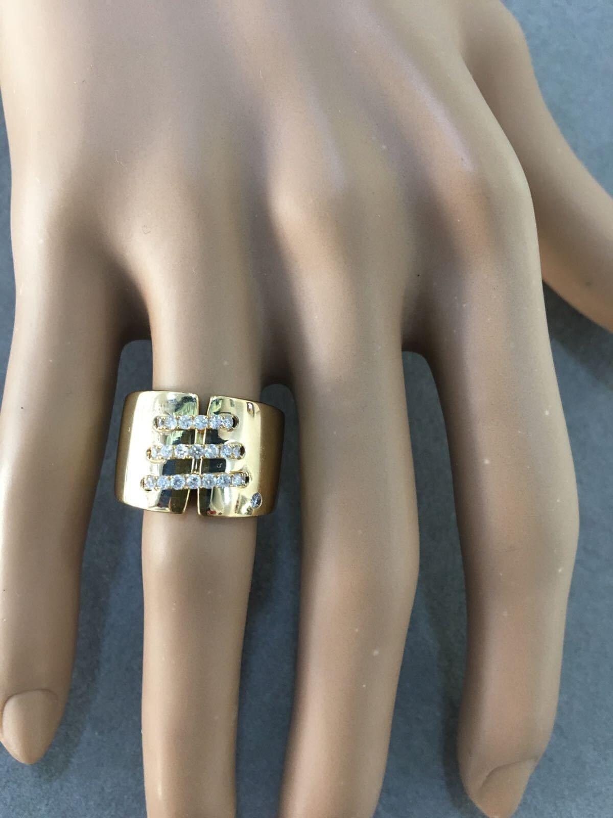 Brilliant Cut Diamond Pave Seams Line Cross Chunky Cocktail Statement Cigar Band