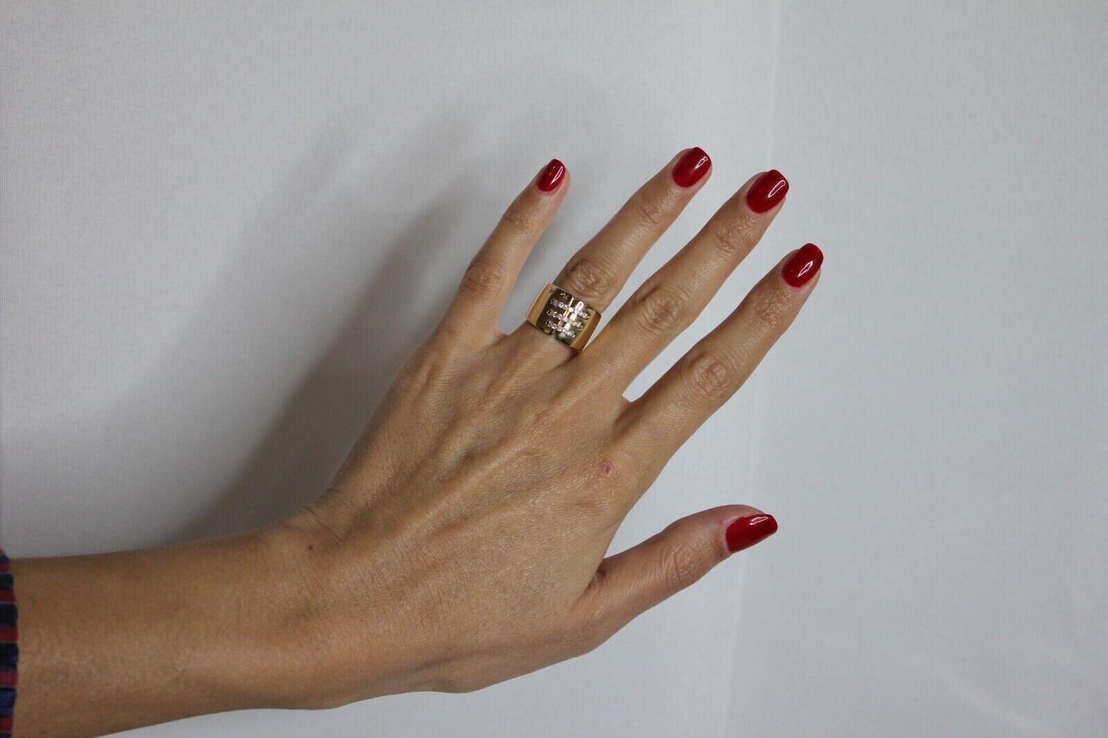 Brilliant Cut Diamond Pave Seams Line Cross Chunky Cocktail Statement Cigar Band