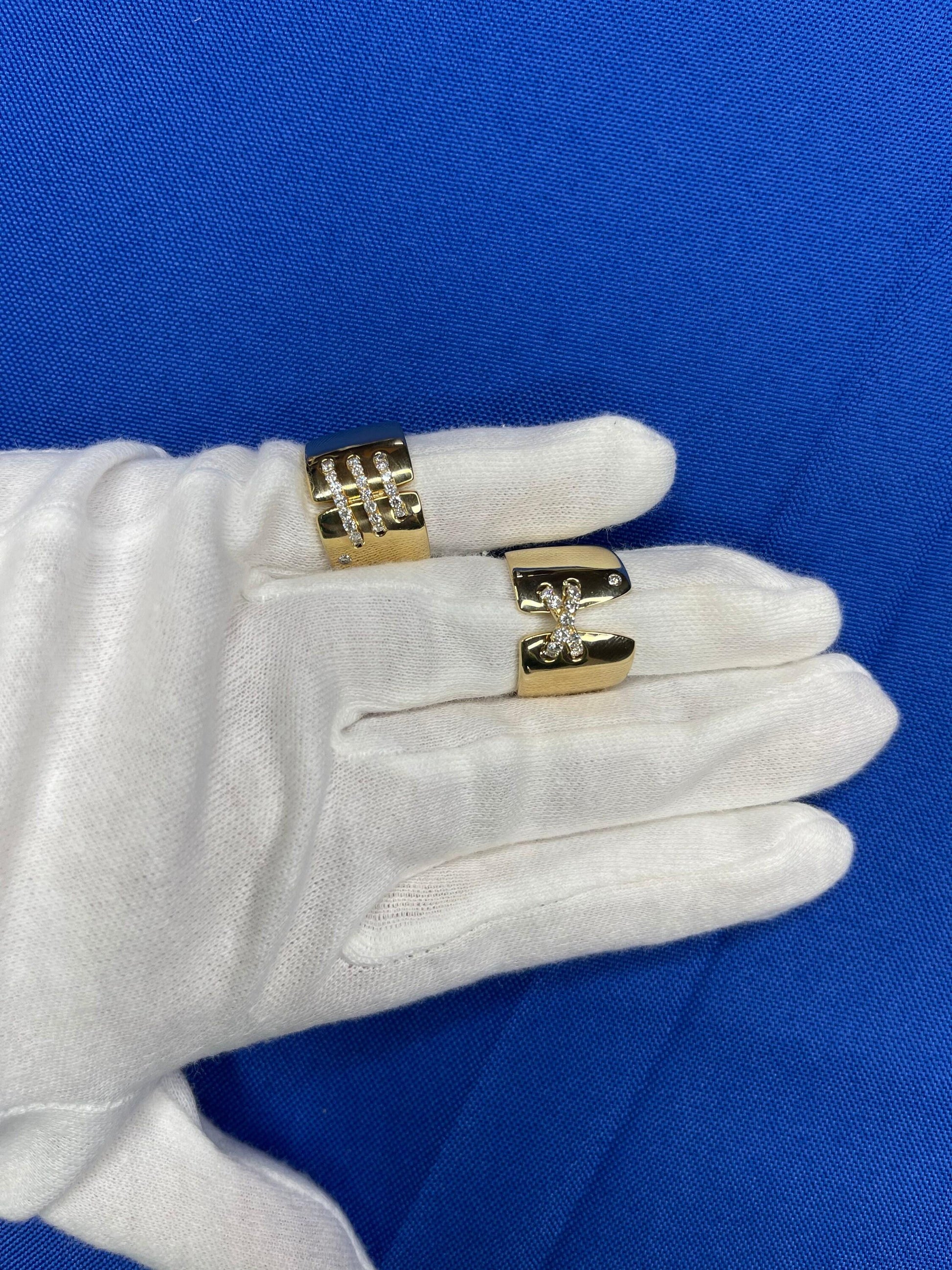 Brilliant Cut Diamond Pave Seams Line Cross Chunky Cocktail Statement Cigar Band