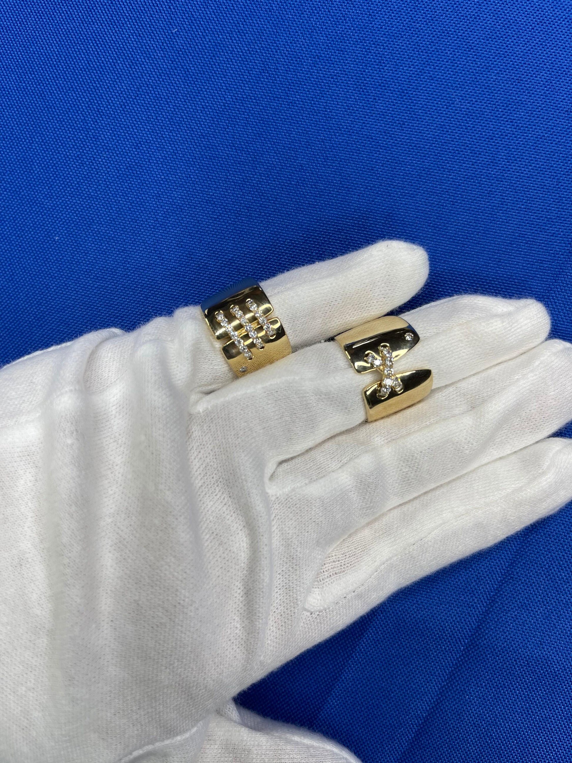 Brilliant Cut Diamond Pave Seams Line Cross Chunky Cocktail Statement Cigar Band