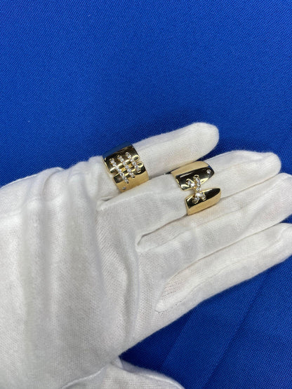 Brilliant Cut Diamond Pave Seams Line Cross Chunky Cocktail Statement Cigar Band