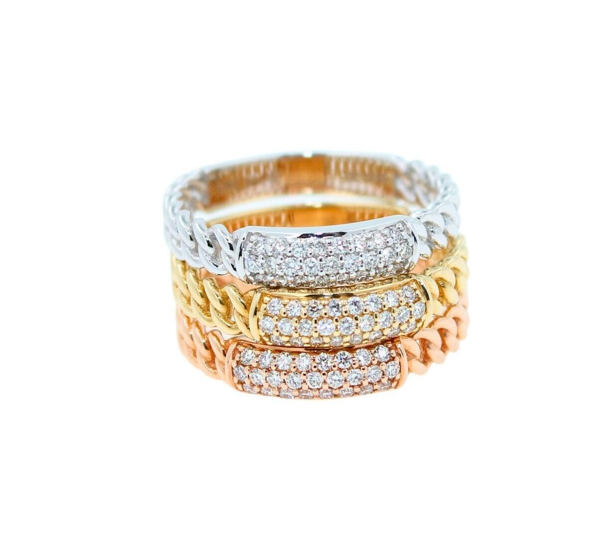 Brilliant Cut Diamond Pave Set Medium Stackable Curb Link Cocktail Statement Fas