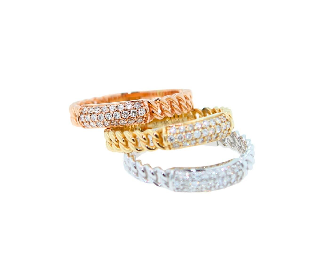 Brilliant Cut Diamond Pave Set Medium Stackable Curb Link Cocktail Statement Fas
