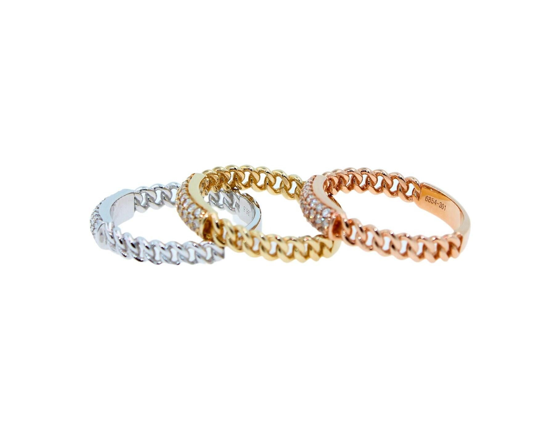 Brilliant Cut Diamond Pave Set Medium Stackable Curb Link Cocktail Statement Fas