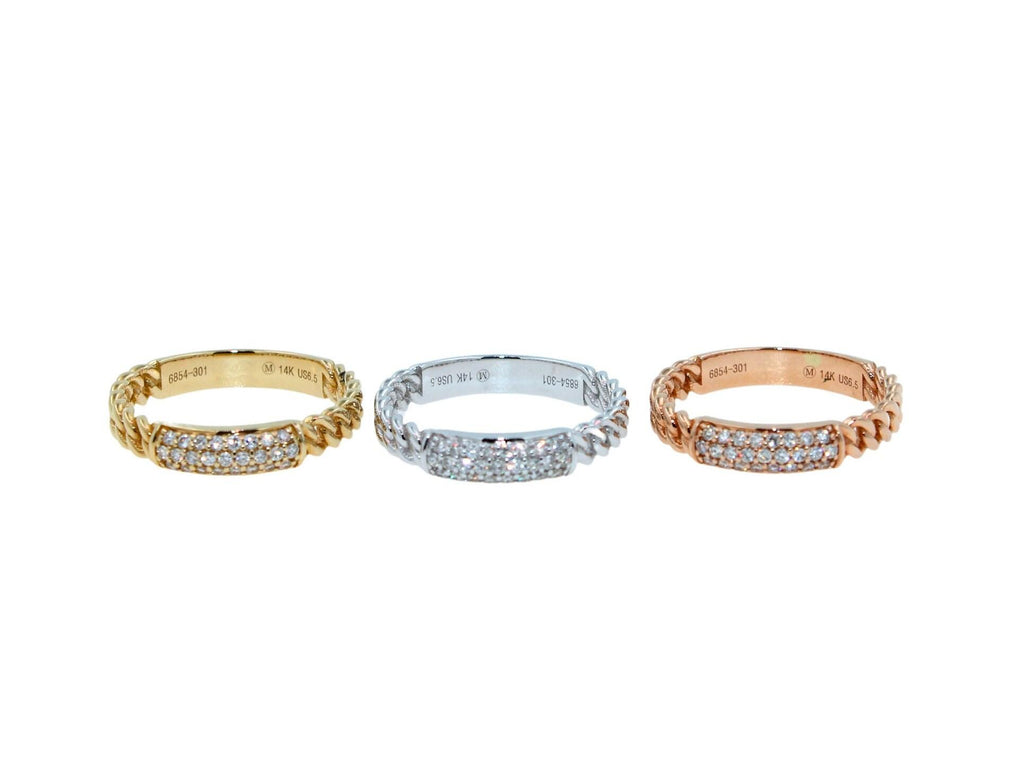 Brilliant Cut Diamond Pave Set Medium Stackable Curb Link Cocktail Statement Fas