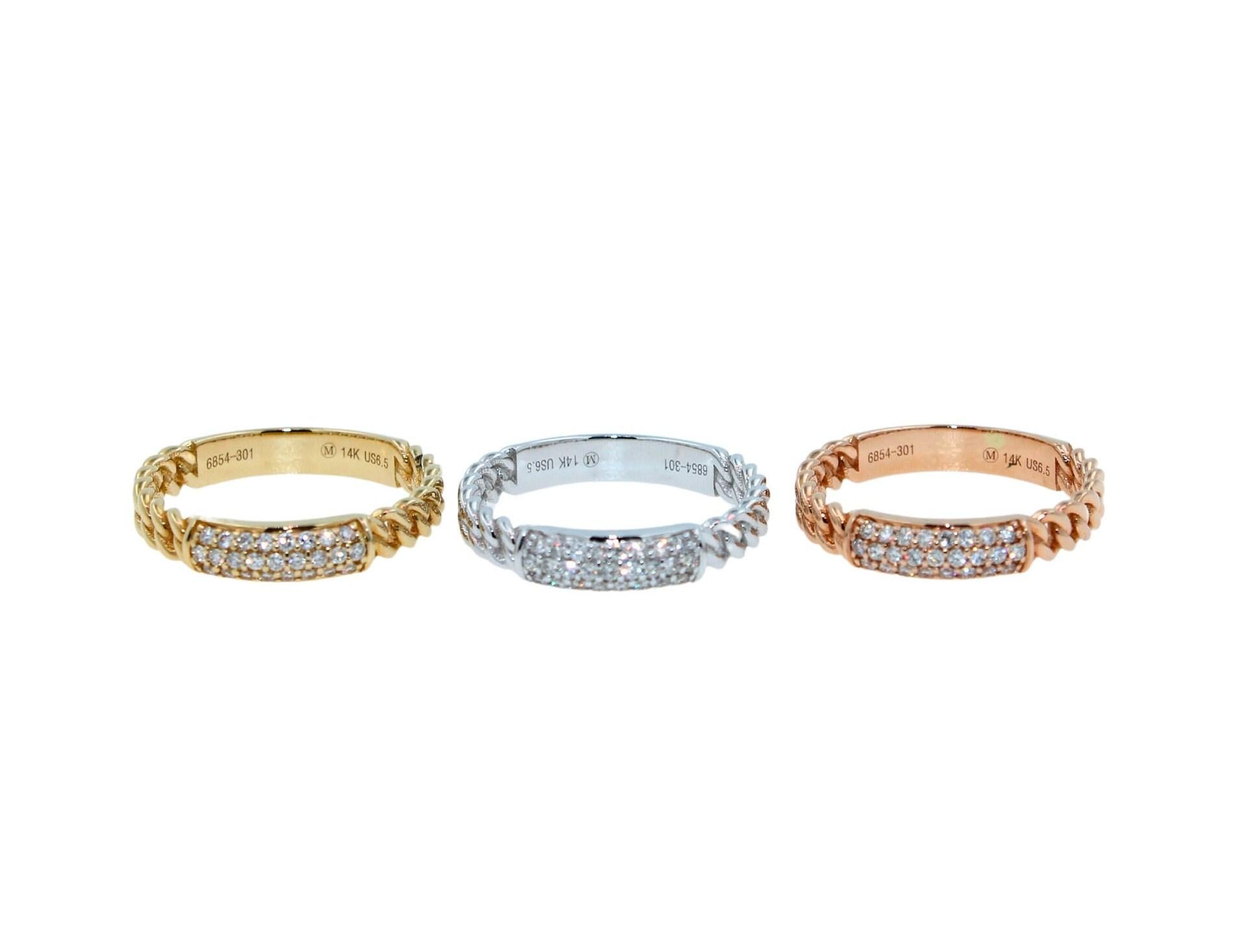 Brilliant Cut Diamond Pave Set Medium Stackable Curb Link Cocktail Statement Fas