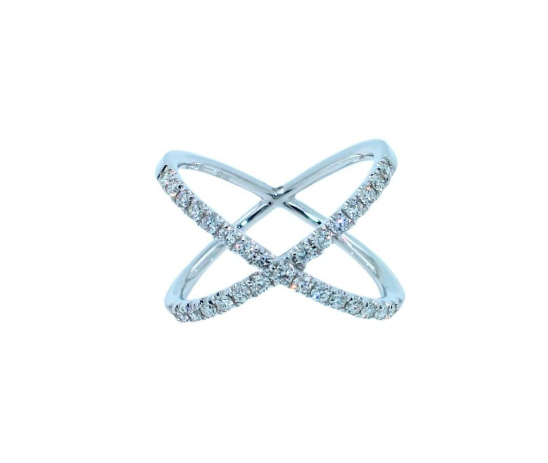 Brilliant Cut White Diamond X Criss Cross Pave Cocktail Fashion Open Bypass 14 K