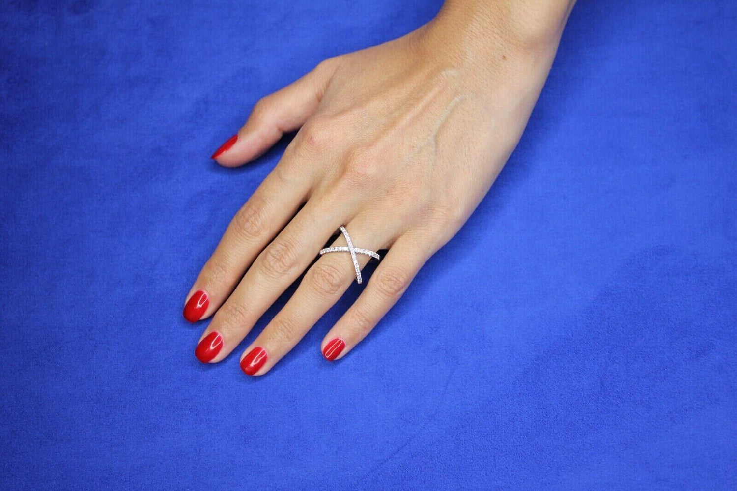 Brilliant Cut White Diamond X Criss Cross Pave Cocktail Fashion Open Bypass 14 K