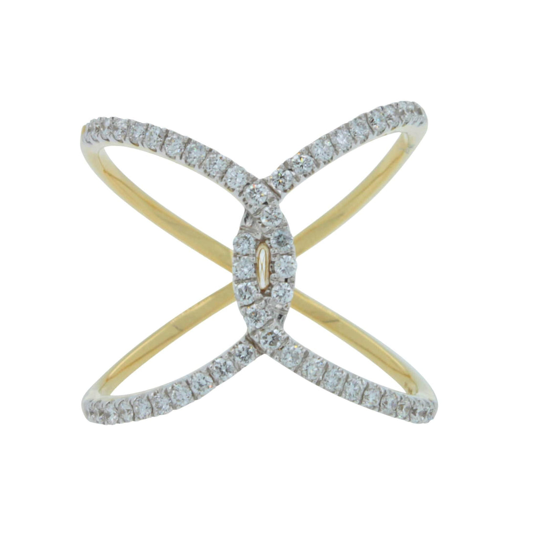 Brilliant Cut White Diamond X Criss Cross Pave Cocktail Fashion Open Bypass 14 K