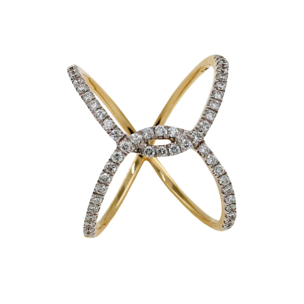 Brilliant Cut White Diamond X Criss Cross Pave Cocktail Fashion Open Bypass 14 K