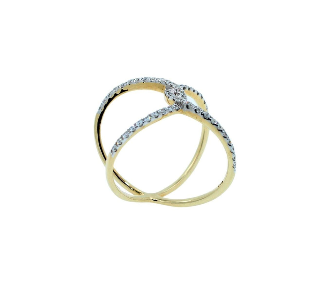 Brilliant Cut White Diamond X Criss Cross Pave Cocktail Fashion Open Bypass 14 K