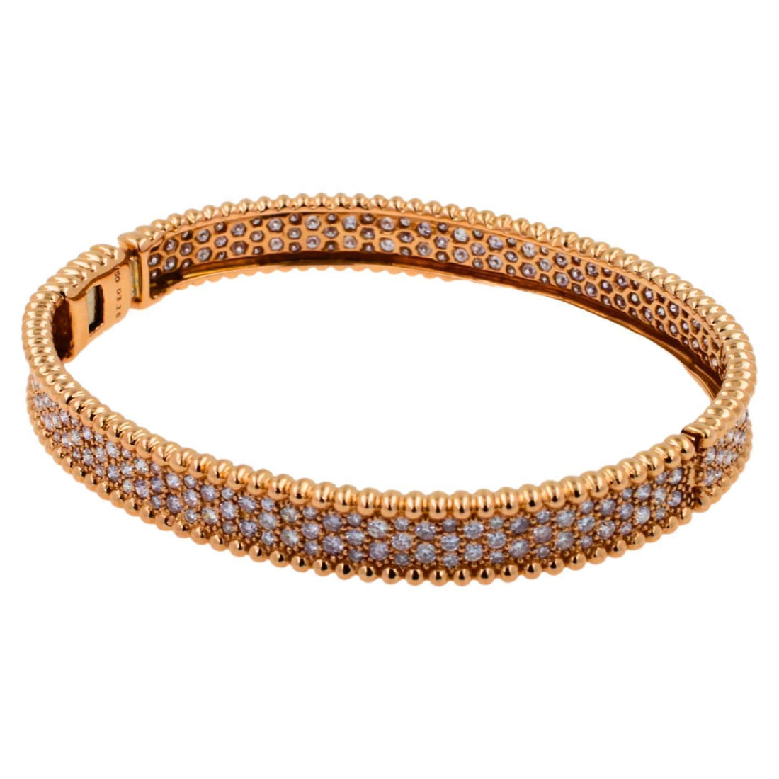 Brilliant Round Diamonds Pave Golden Bead Solid 18k Rose Gold Bangle Bracelet