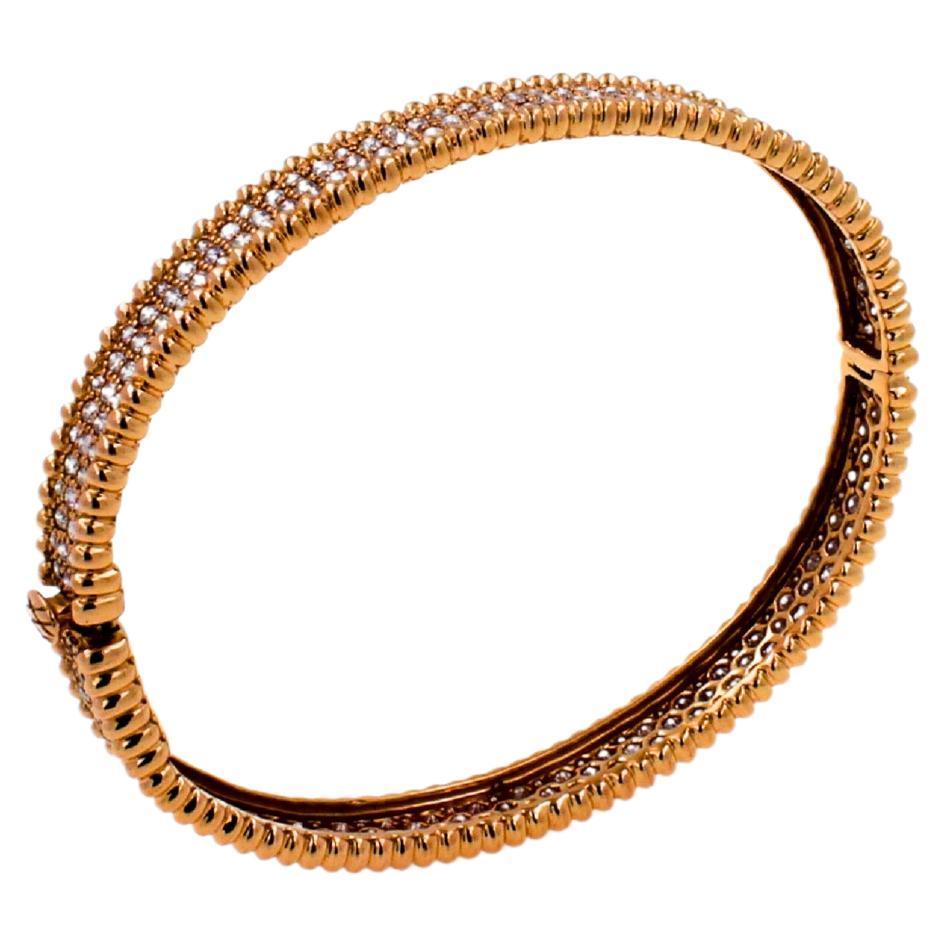 Brilliant Round Diamonds Pave Golden Bead Solid 18k Rose Gold Bangle Bracelet