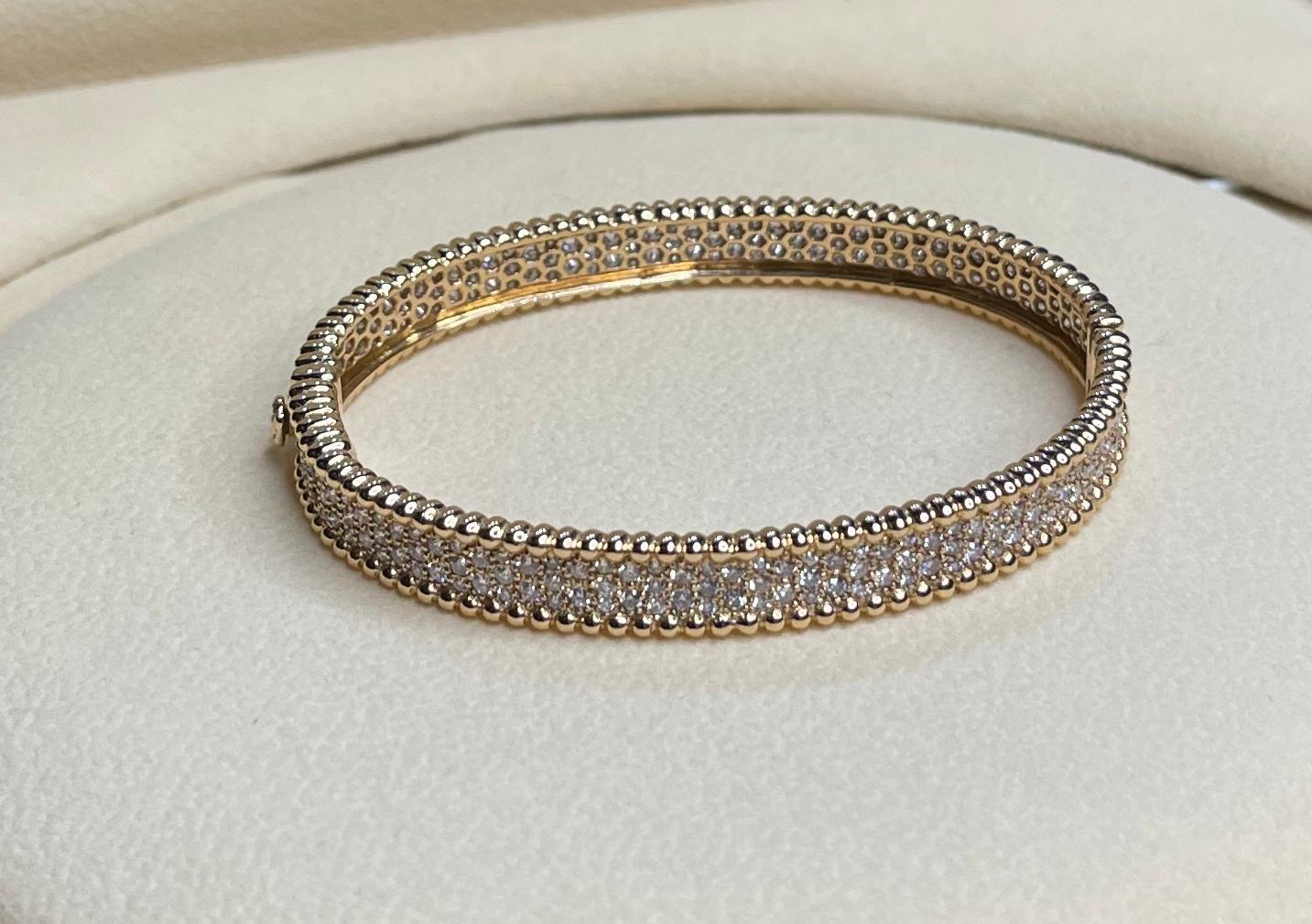 Brilliant Round Diamonds Pave Golden Bead Solid 18k Rose Gold Bangle Bracelet