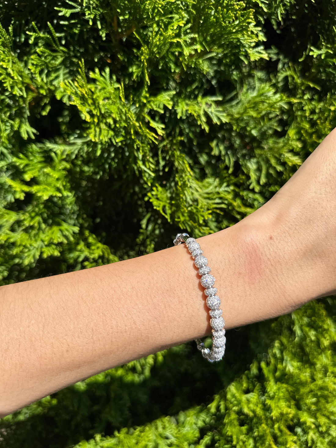 Brilliant Round Diamonds Pave Set Golden Bead White Gold Bangle Cuff Bracelet