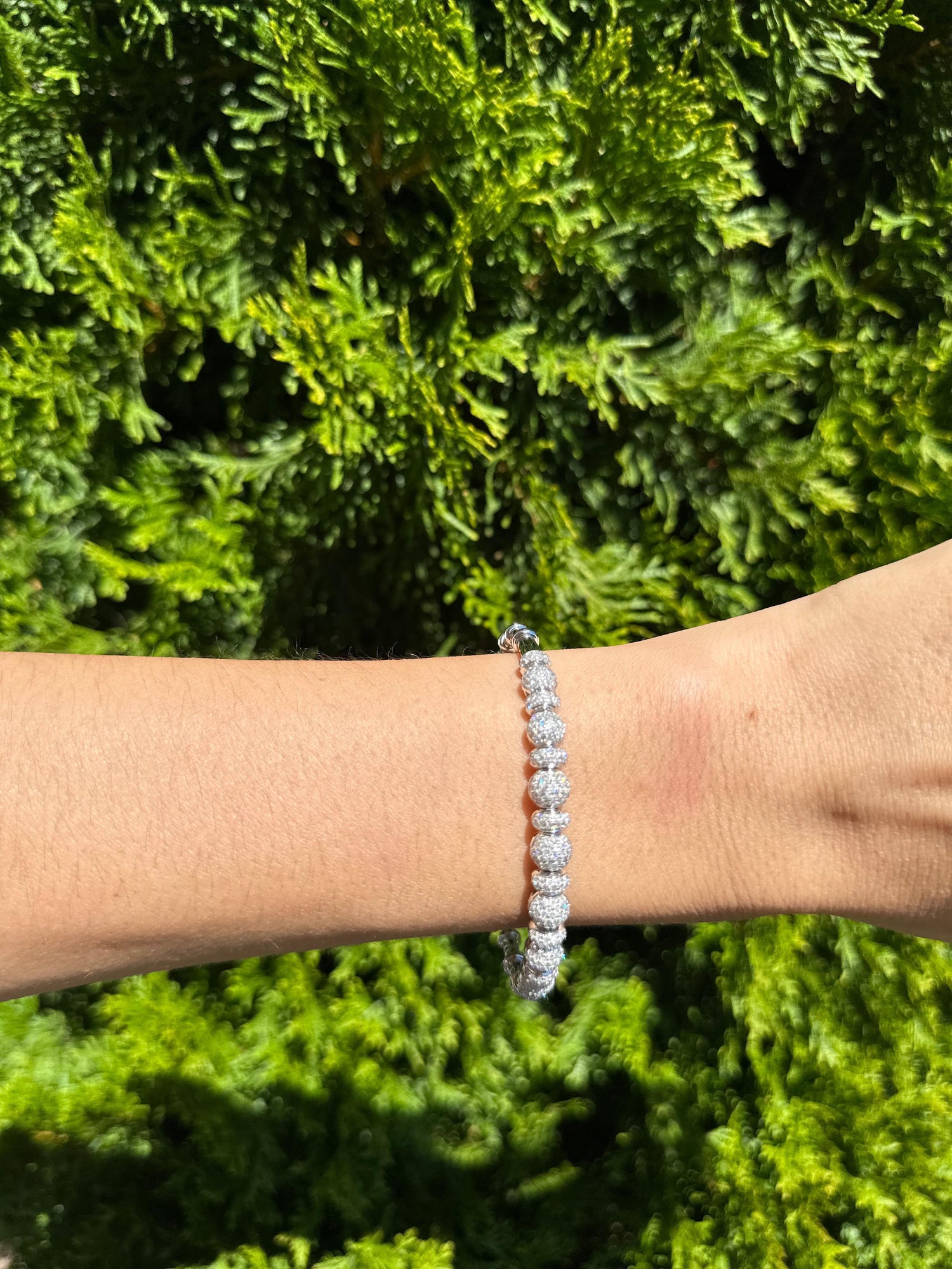 Brilliant Round Diamonds Pave Set Golden Bead White Gold Bangle Cuff Bracelet