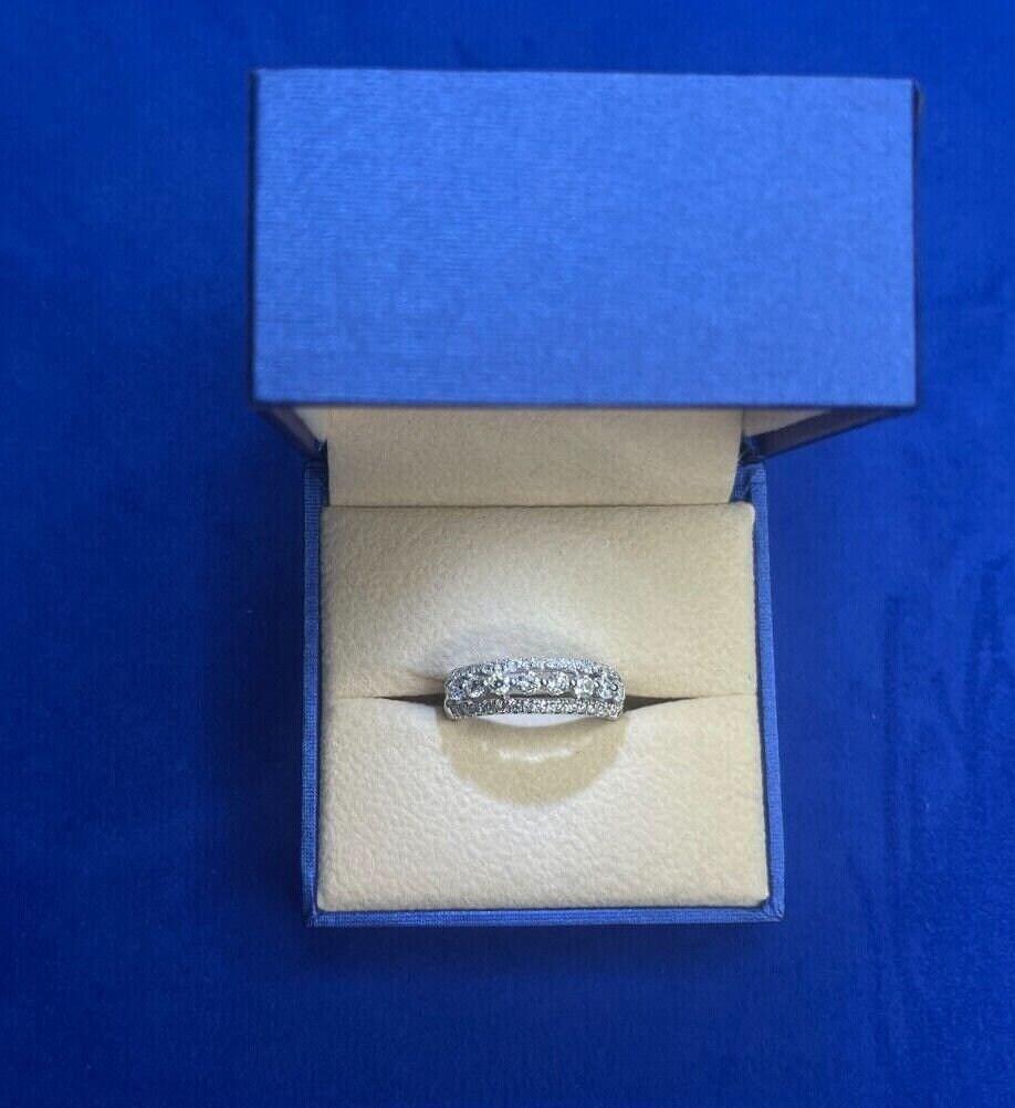 Brilliant White Diamond Three Row Pave Set Cocktail Statement Fashion Wedding Ba