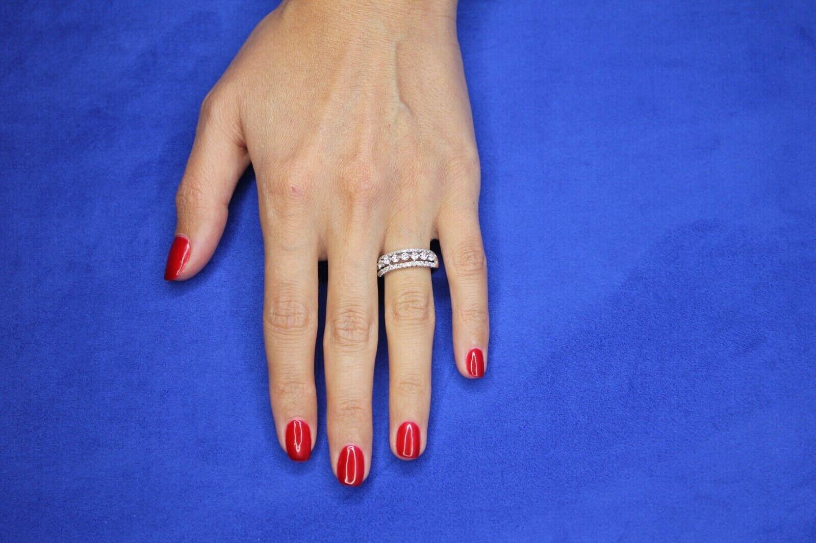 Brilliant White Diamond Three Row Pave Set Cocktail Statement Fashion Wedding Ba