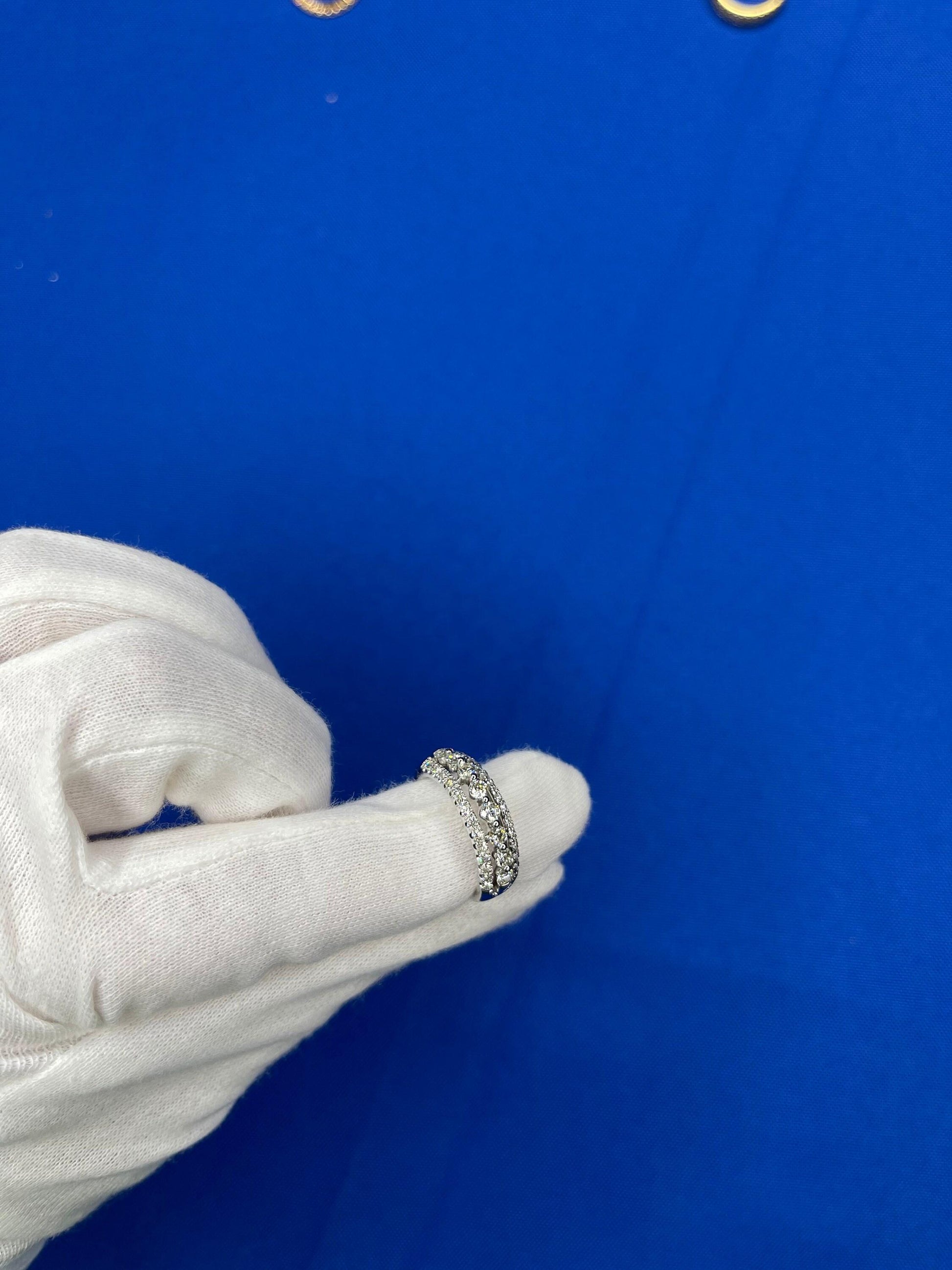 Brilliant White Diamond Three Row Pave Set Cocktail Statement Fashion Wedding Ba