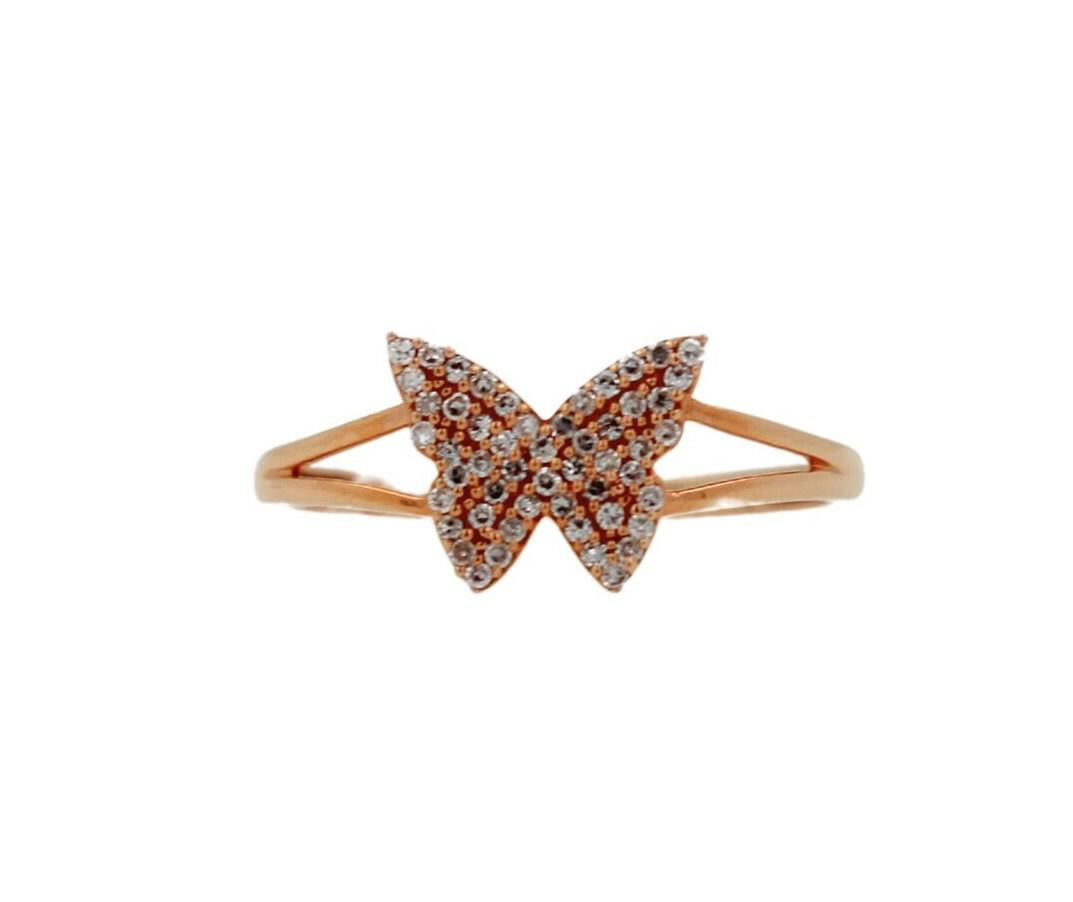 Butterfly Brilliant Cut Fauna Halo Set Pave Set White Diamonds 18 Karat Rose Gol