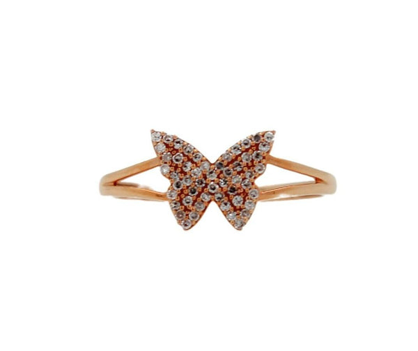 Butterfly Brilliant Cut Fauna Halo Set Pave Set White Diamonds 18 Karat Rose Gol