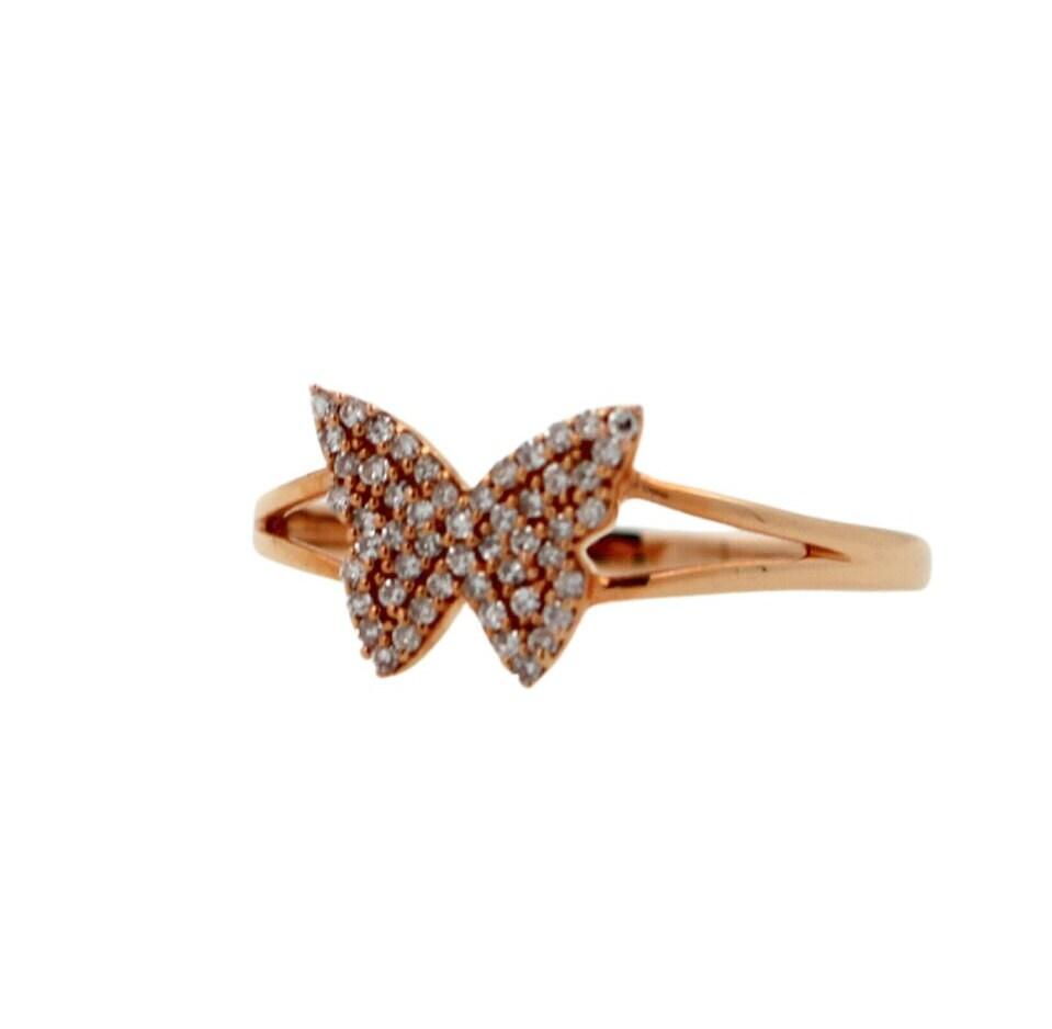 Butterfly Brilliant Cut Fauna Halo Set Pave Set White Diamonds 18 Karat Rose Gol