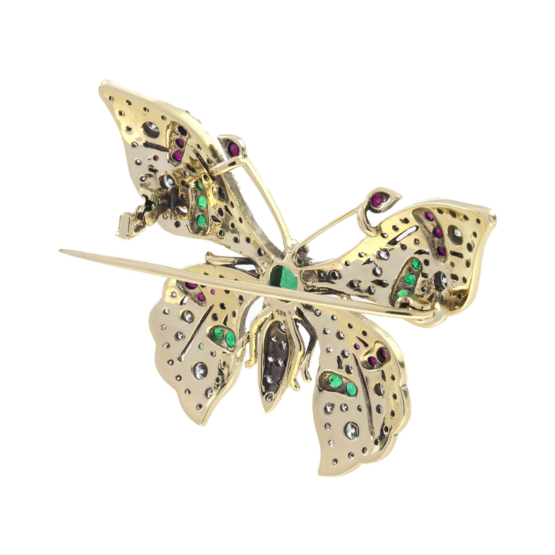 Multi Gemstones Vintage Style Butterfly 14K Yellow Gold Pin Brooch