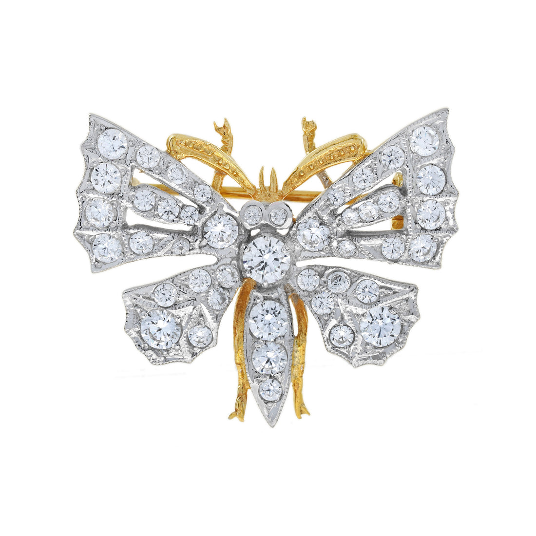 Butterfly Shape Diamonds 18K White Yellow Gold Pin Brooch