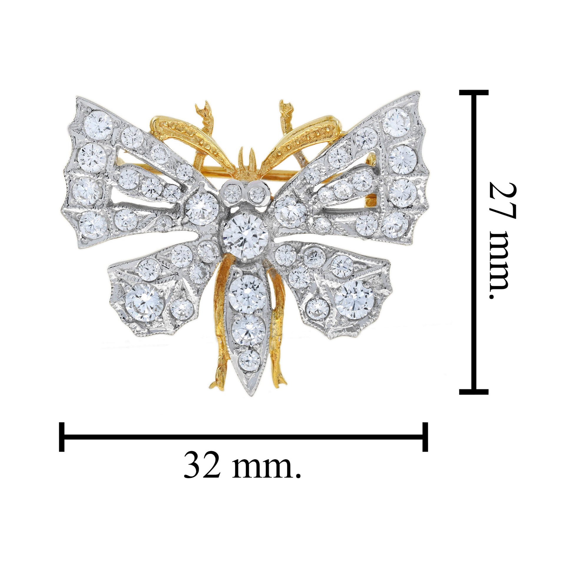 Butterfly Shape Diamonds 18K White Yellow Gold Pin Brooch