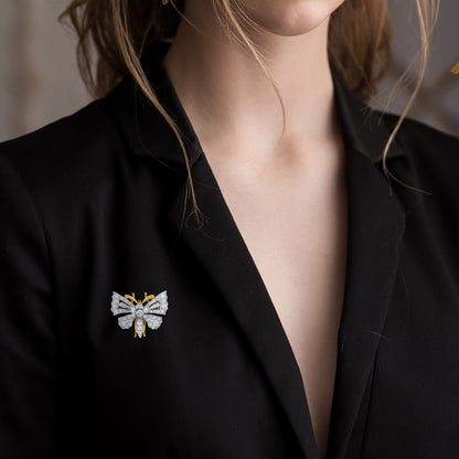 Butterfly Shape Diamonds 18K White Yellow Gold Pin Brooch