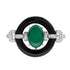Oval Shape Green Agate & Black Onyx Diamond Art Deco Style White Gold Pin Brooch