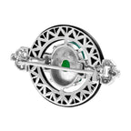 Oval Shape Green Agate & Black Onyx Diamond Art Deco Style White Gold Pin Brooch