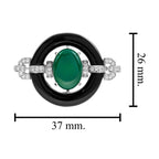 Oval Shape Green Agate & Black Onyx Diamond Art Deco Style White Gold Pin Brooch