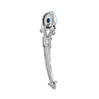 Teal Blue Turquoise Diamond Onyx Art Deco Style 14K White Gold Pin Brooch