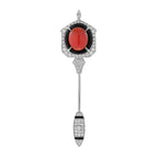 6.85 ctw Art Deco Style Coral, Diamond & Onyx 14K White Gold Arrow Brooch