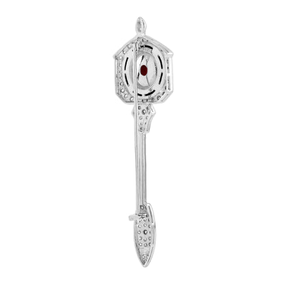 Coral Onyx Diamond Art Deco Style Arrow 14K White Gold Pin Brooch