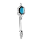 Teal Blue Turquoise Diamond Onyx Art Deco Inspired Style White Gold Brooch Pin