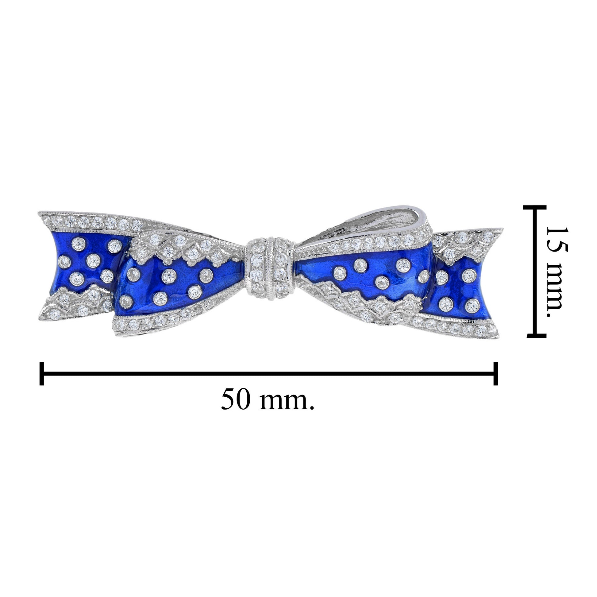 Vintage Style Diamond & Blue Enamel Ribbon Bow 14K White Gold Pin Brooch