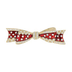 Vintage Style Diamond & Red Enamel Ribbon Bow 14K Yellow Gold Pin Brooch