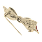 Vintage Style Diamond & Red Enamel Ribbon Bow 14K Yellow Gold Pin Brooch