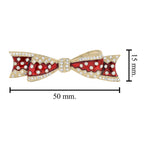 Vintage Style Diamond & Red Enamel Ribbon Bow 14K Yellow Gold Pin Brooch