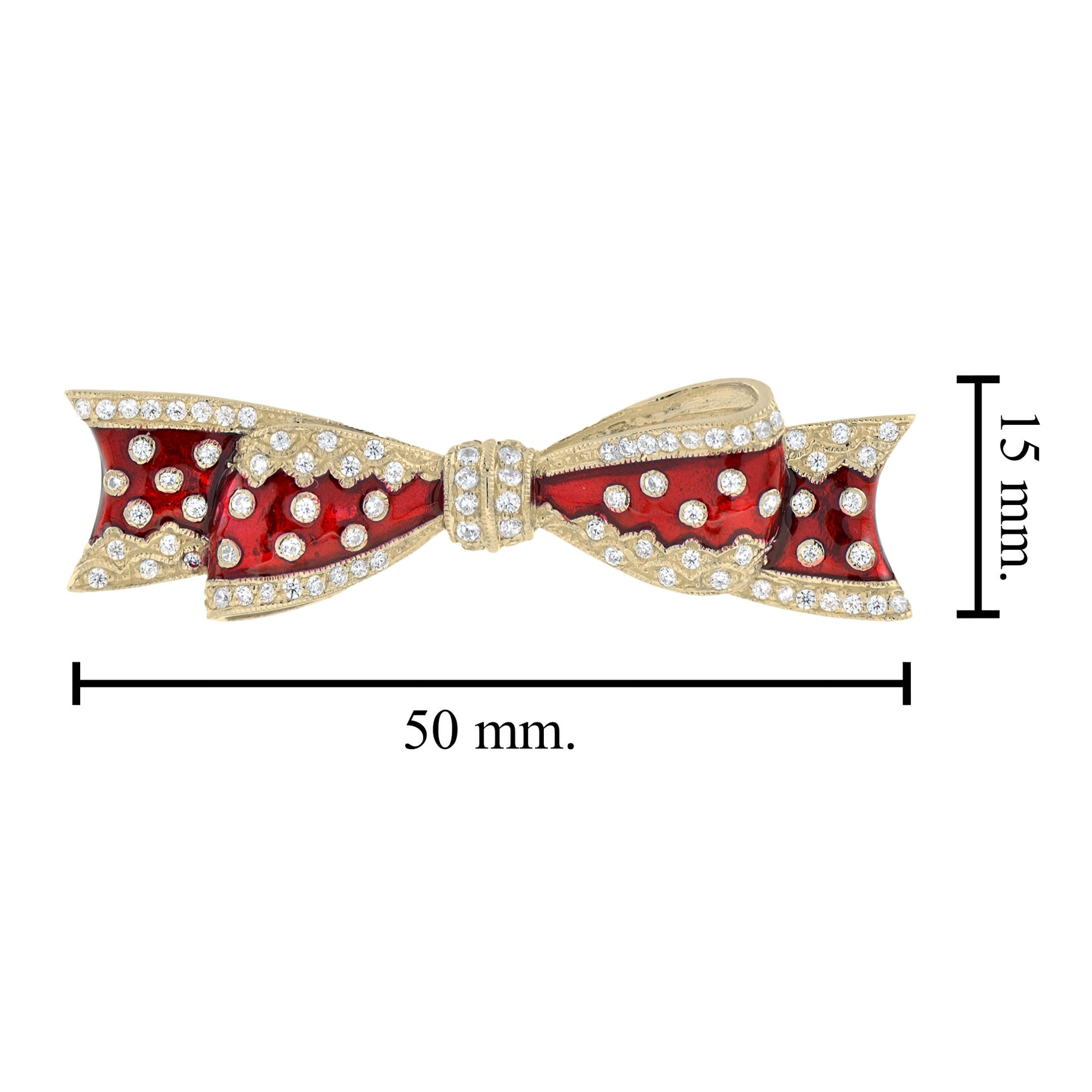 Vintage Style Diamond & Red Enamel Ribbon Bow 14K Yellow Gold Pin Brooch