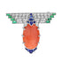 13.91 Ct. Coral Sapphire Emerald Diamond Art Deco Style White Gold Brooch