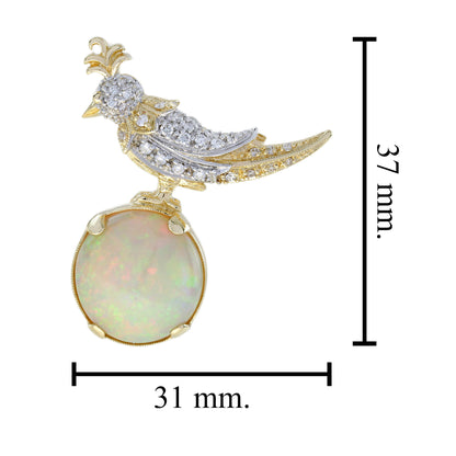 White Ethiopian Opal Diamond Vintage Style Wonderful Bird Parrot Gold Pin Brooch