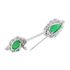 Carved Emerald & Ruby Diamond Vintage Inspired Art Deco Style Gold Pin Brooch