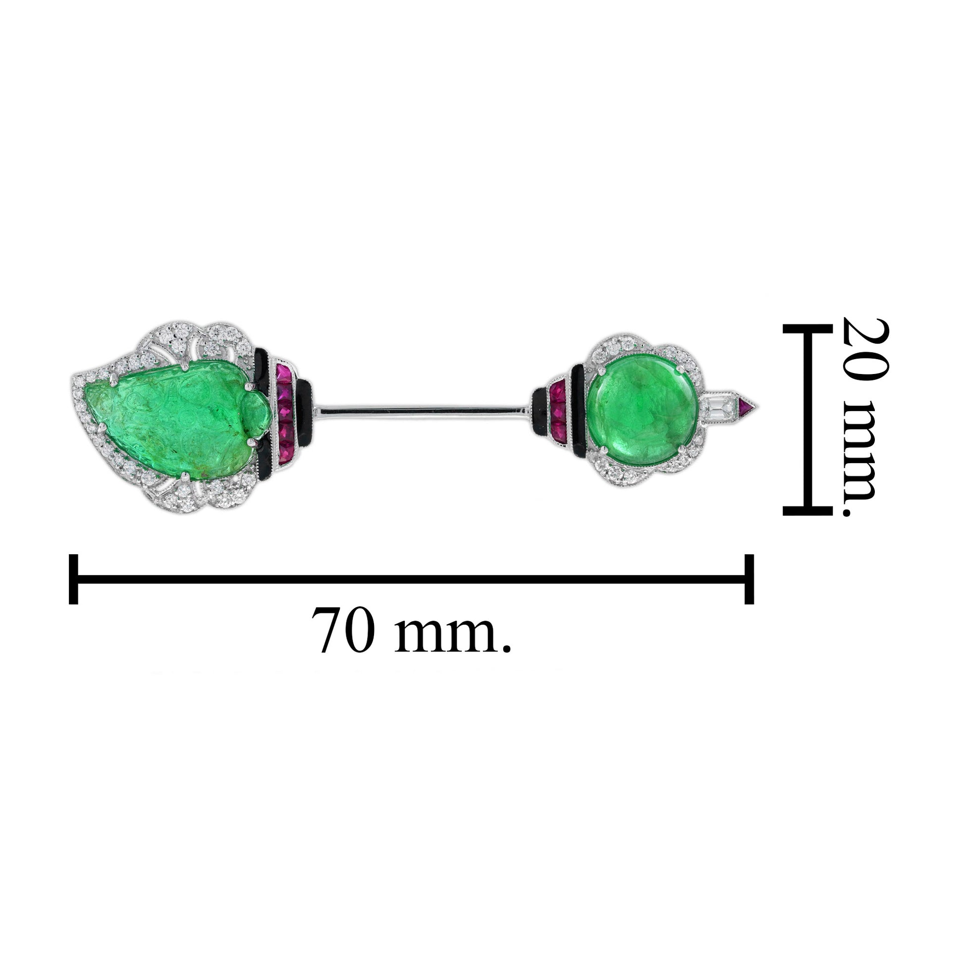 Carved Emerald & Ruby Diamond Vintage Inspired Art Deco Style Gold Pin Brooch